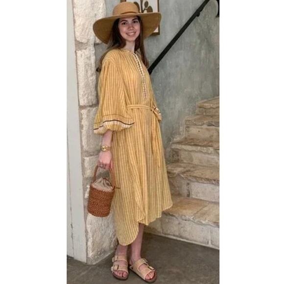 NWT ULLA JOHNSON Rabea striped cotton midi dress Size 8 - Picture 5 of 11